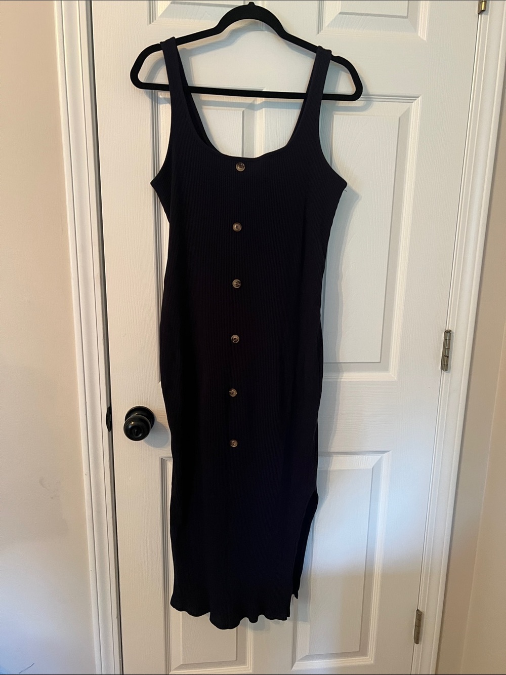 SHEIN Maternity Navy Ribbed Tank Button-Front Midi Dress